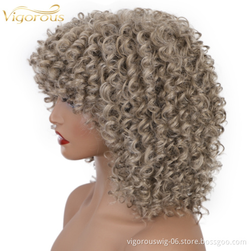Vigorous afro kinky curly brown bob short cheap wholesale high quality heat resistance fiber black women synthetic hair wigs